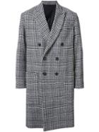 Ami Alexandre Mattiussi Plaid Double Breasted Coat, Men's, Size: 44, Black, Polyamide/polyester/wool