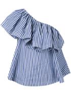 Co-mun - Striped Ruffled Top - Women - Cotton - 38, Blue, Cotton