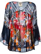 Erika Cavallini - Floral Print V-neck Blouse - Women - Viscose - 44, Women's, Blue, Viscose