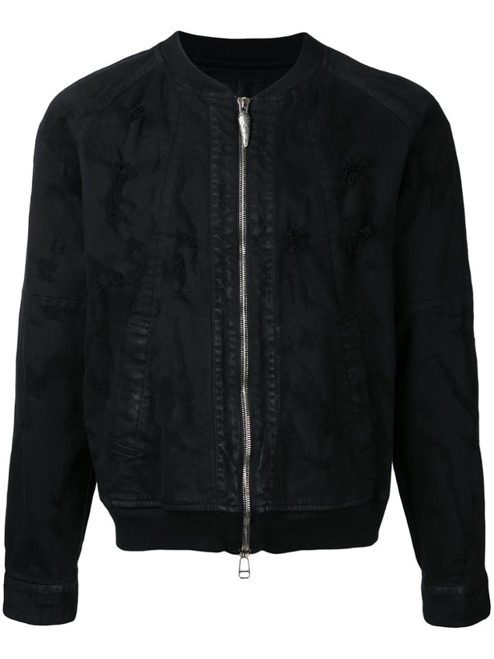 Fagassent Distressed Effect Bomber Jacket - Black