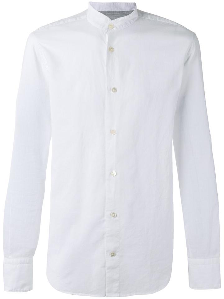 Eleventy Mandarin Neck Shirt, Men's, Size: 41, White, Cotton/linen/flax