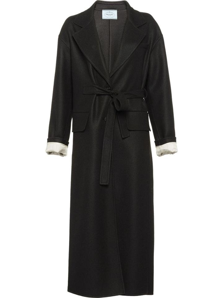 Prada Belted Cloth Coat - Black