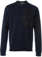 Dsquared2 Black Patch Pullover Sweatshirt, Men's, Size: Large, Blue, Virgin Wool