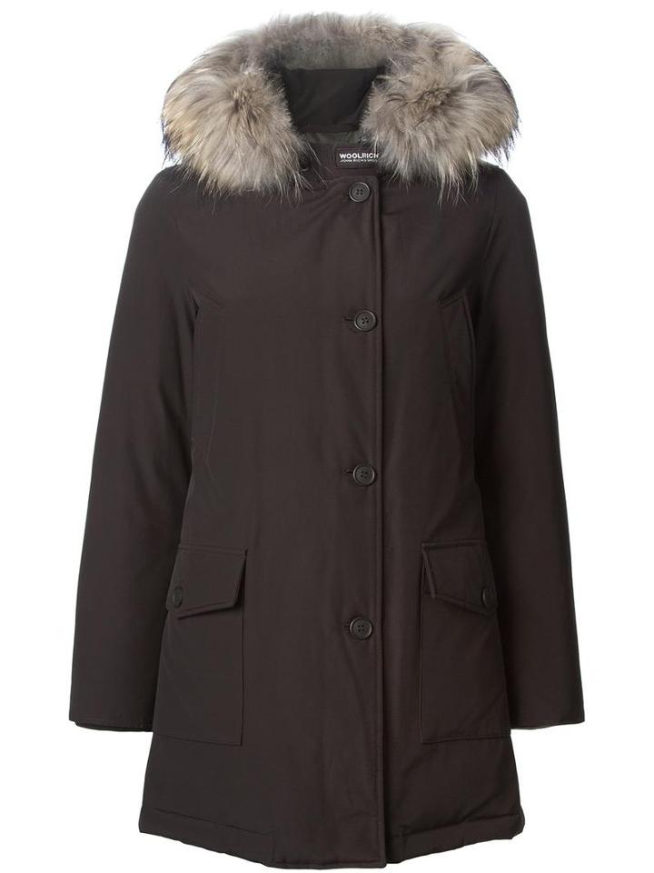 Woolrich Trimmed Hood Padded Parka, Women's, Size: Large, Brown, Cotton/feather Down/nylon/racoon Fur