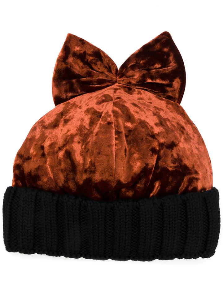 Federica Moretti Velvet Bow Beanie - Brown