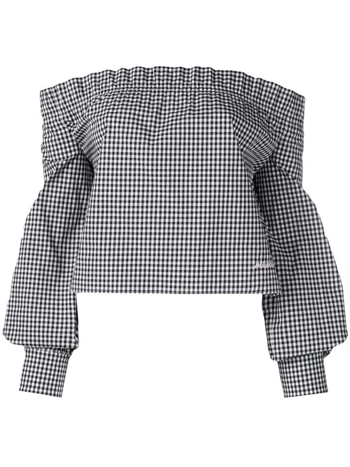 Miu Miu Gingham Check Off-shoulder Top - Black