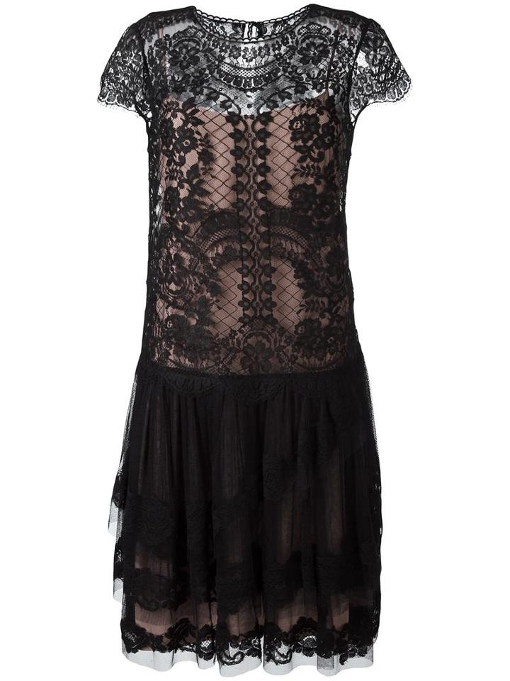 Alberta Ferretti Shortsleeved Sheer Dress, Women's, Size: 42, Black, Silk/rayon/polyamide/other Fibers