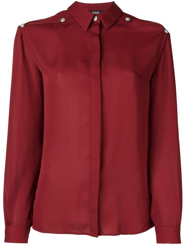 Versus Cut Out Button Down Shirt, Women's, Size: 44, Red, Polyester