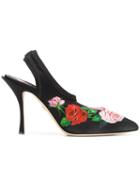 Dolce & Gabbana Rose-print Slingback Mules - Black