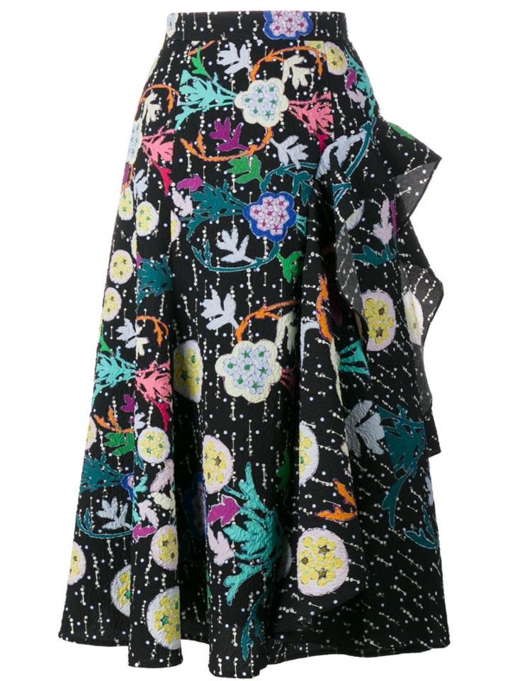 Peter Pilotto Printed Flared Skirt, Women's, Size: 6, Black, Polyester/polyamide/viscose/acetate