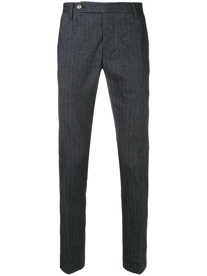 Entre Amis Slim Fit Pinstripe Trousers - Grey