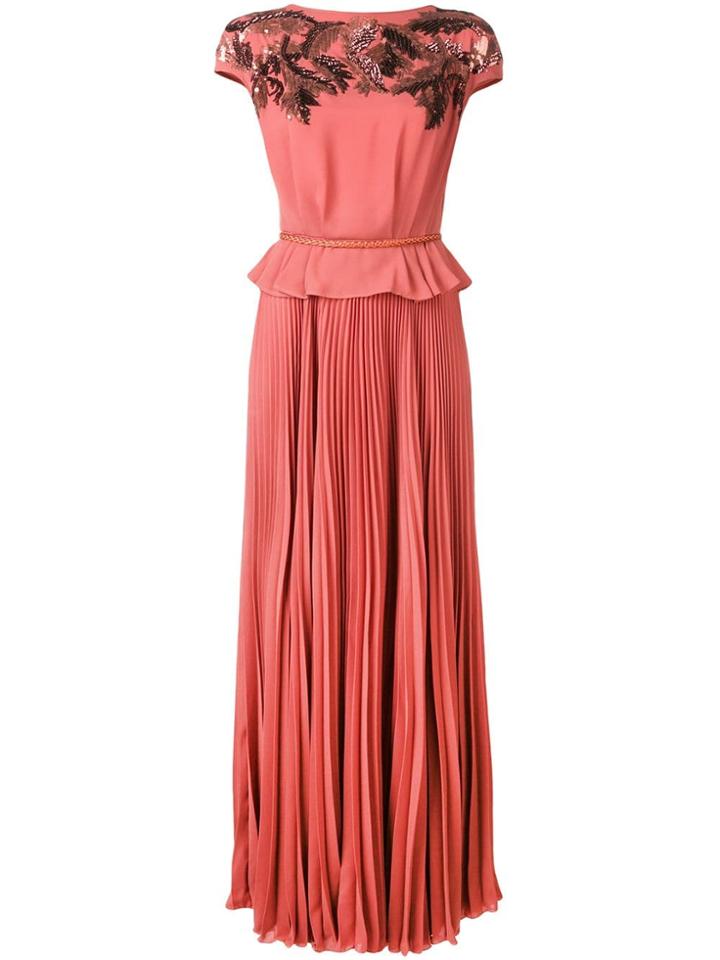 Elisabetta Franchi Embellished Pleated Gown - Pink