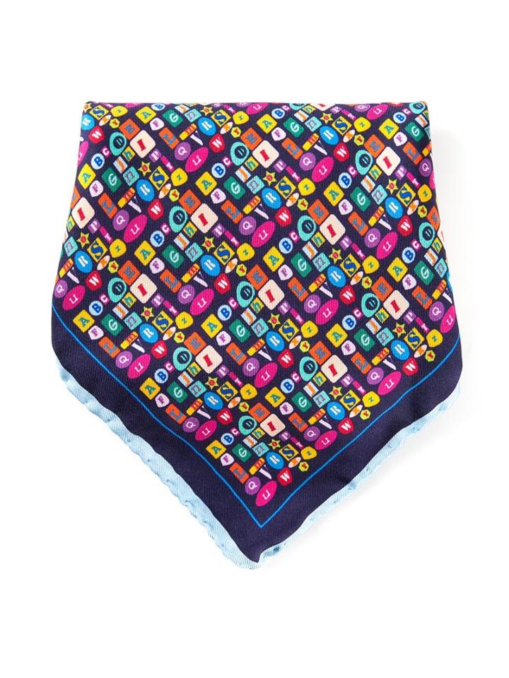 Fefè Printed Pocket Scarf, Men's, Blue, Silk