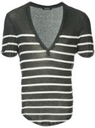 Balmain Striped V-neck T-shirt - Black