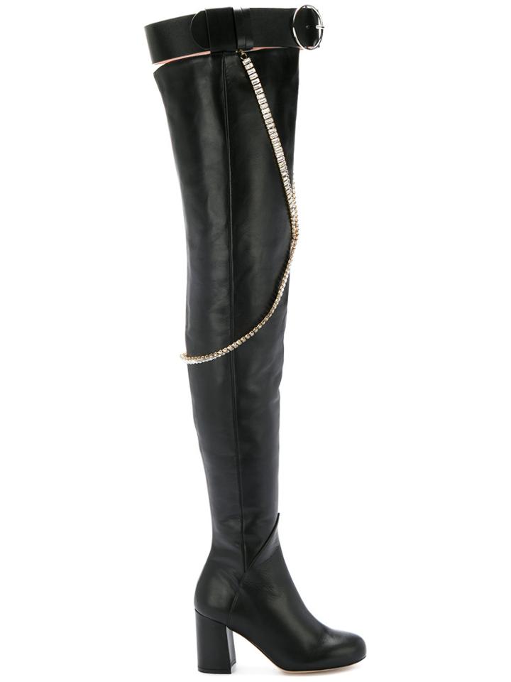 Olgana High Thigh Chain Boots - Black