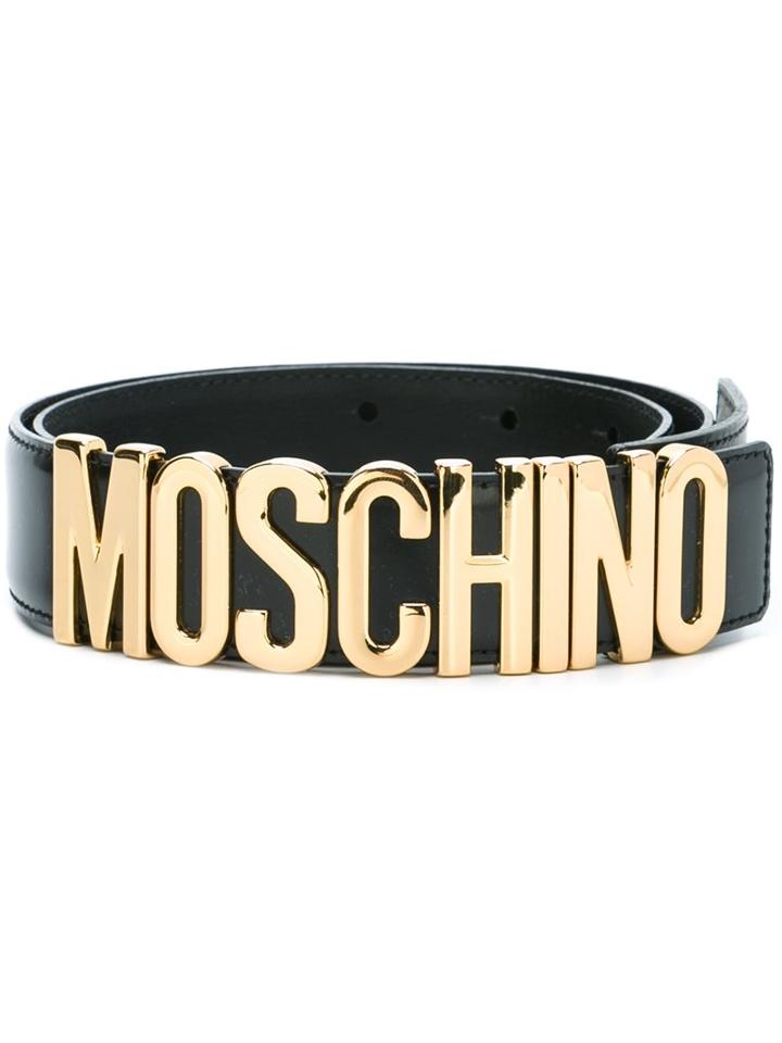Moschino Logo Plaque Belt, Women's, Size: 85, Black, Calf Leather/metal