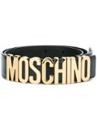 Moschino Logo Plaque Belt, Women's, Size: 85, Black, Calf Leather/metal