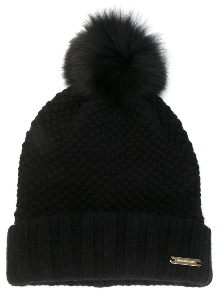 Burberry Fox Fur Pom-pom Beanie - Black