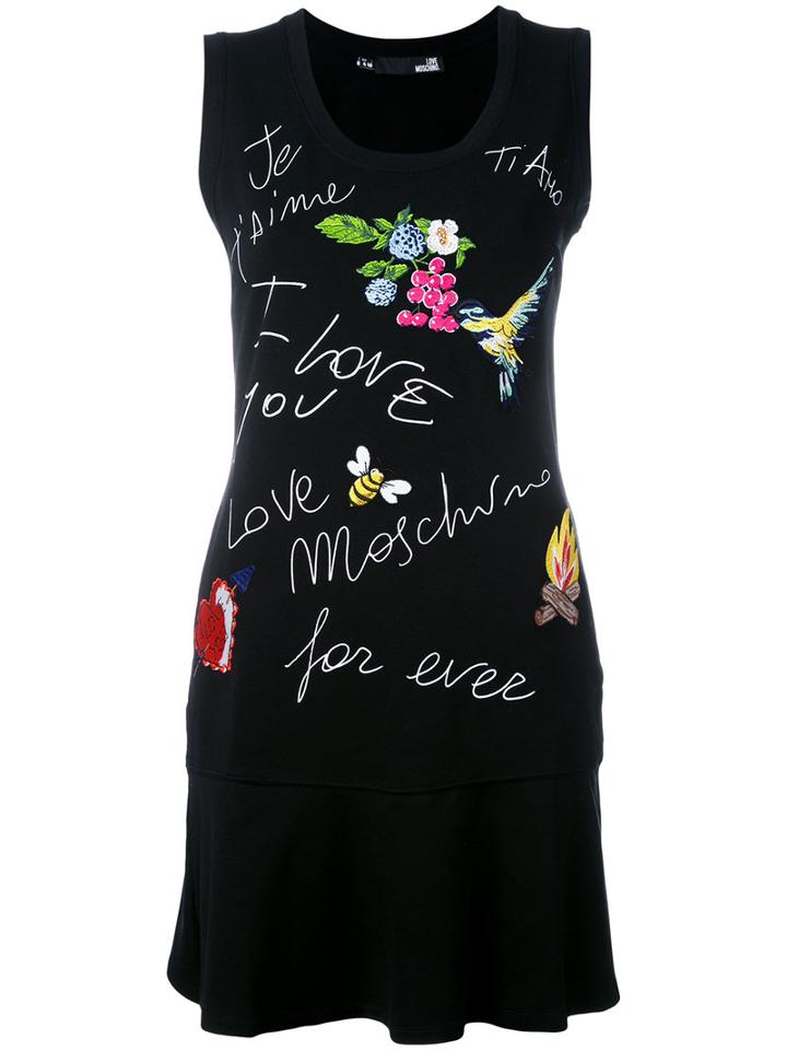 Love Moschino Graphic Print Dress, Women's, Size: 44, Black, Cotton/spandex/elastane