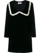 Saint Laurent Ruffled Collar Babydoll Mini Dress, Women's, Size: 40, Black, Cupro/viscose