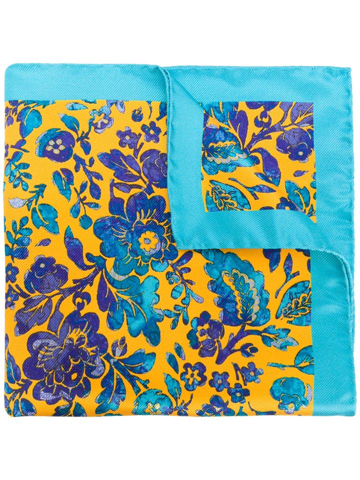 Kiton Floral Print Handkerchief - Yellow & Orange