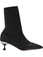 Miu Miu Knit Glitter Ankle Boots - Black