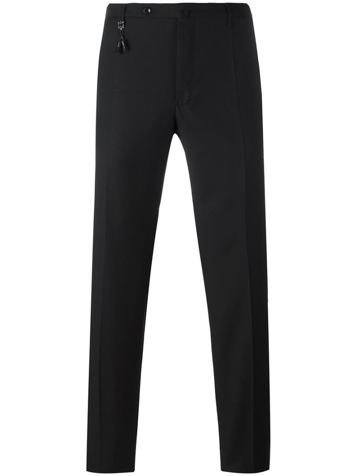 Incotex Belt Loop Tassel Trousers, Men's, Size: 52, Black, Wool