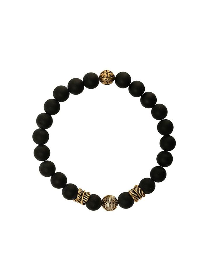 Nialaya Jewelry Engraved Bead Bracelet - Black