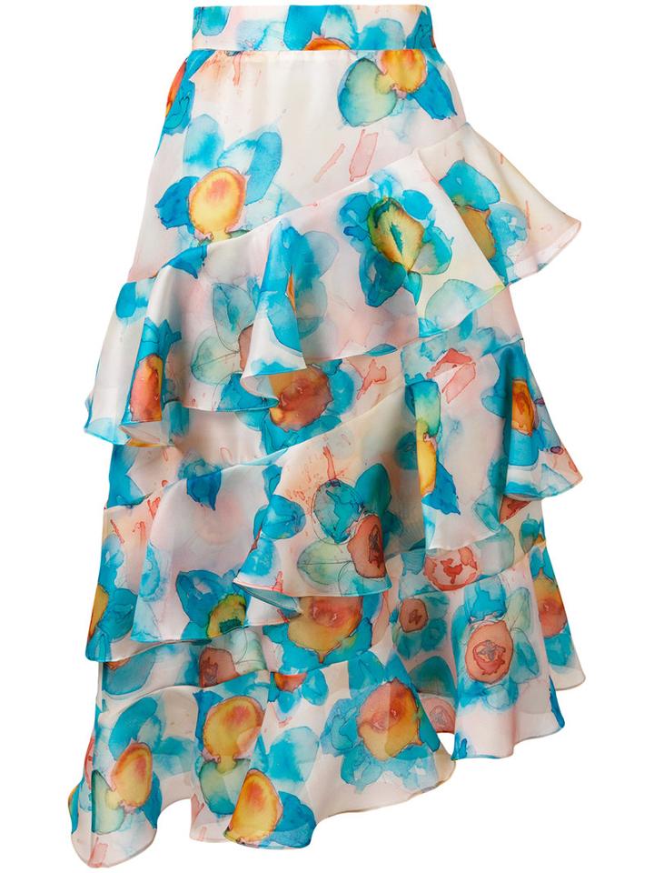 Daizy Shely - Ruffled Midi Skirt - Women - Silk - 40, Blue, Silk