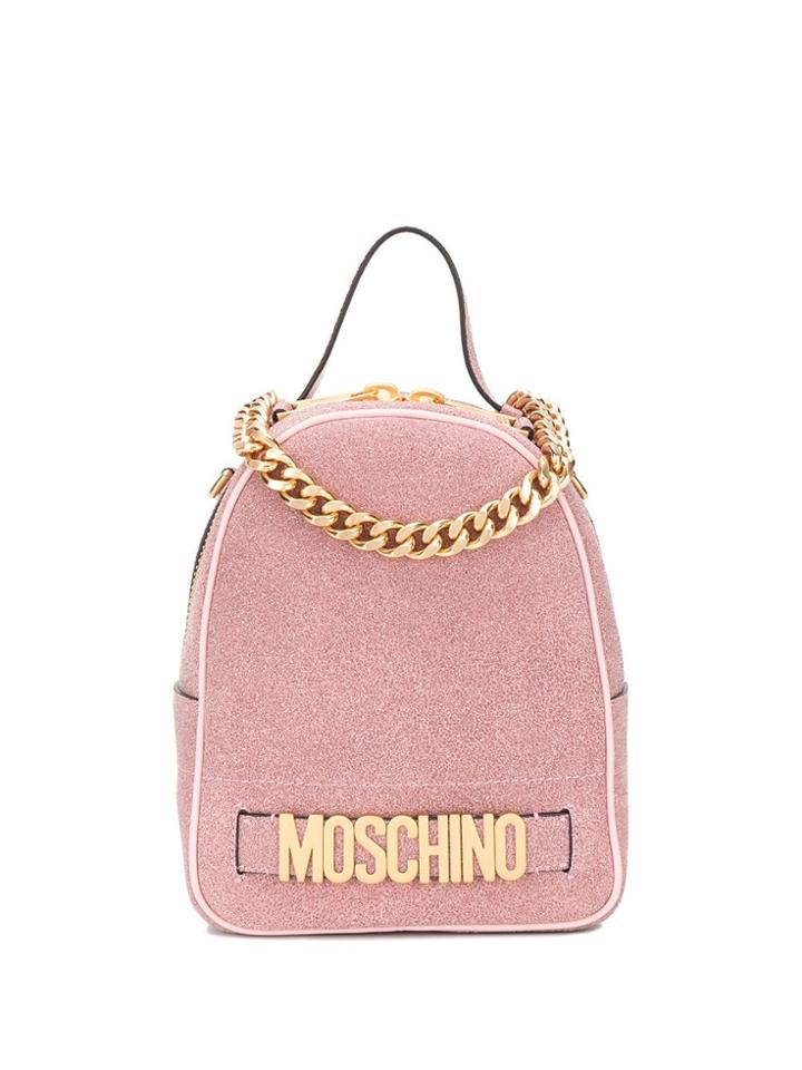 Moschino Glitter-effect Logo Backpack - Pink
