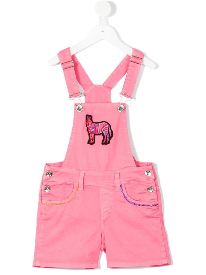 Msgm Kids - Zebra Embroidered Dungaree - Kids - Cotton/spandex/elastane - 6 Yrs, Pink/purple