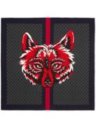 Gucci Gg Silk Carré With Wolf - Black