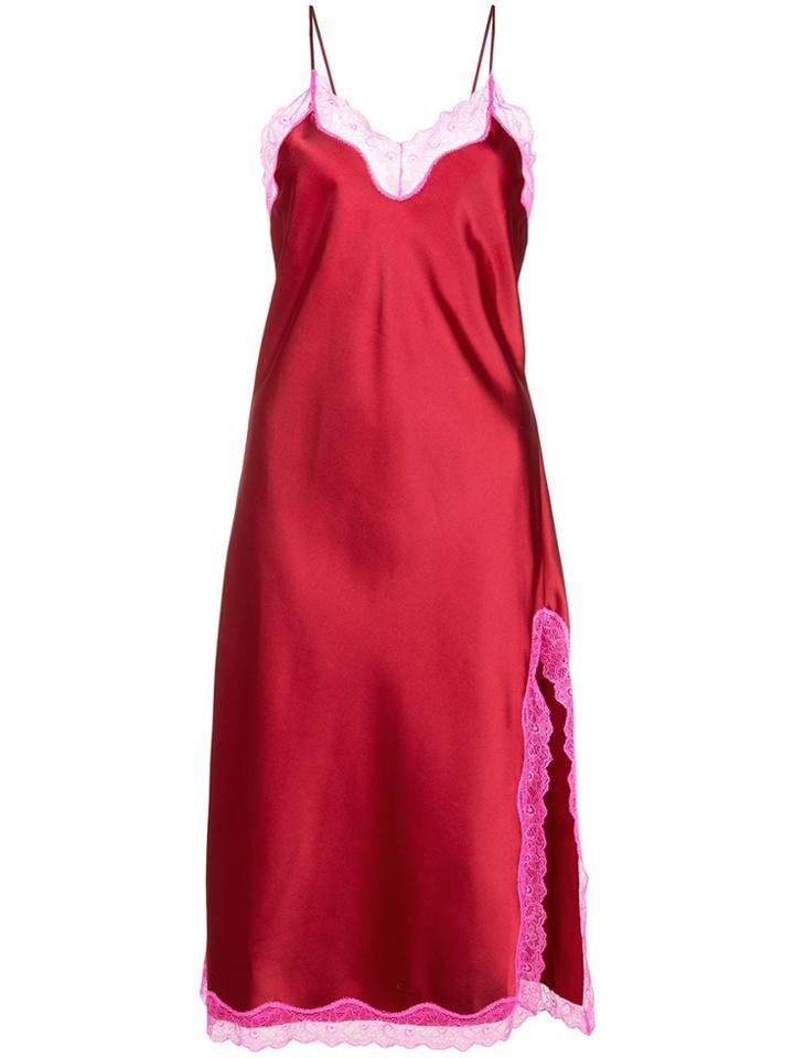Callipygian Neon Pink Lace Slip Dress - Red