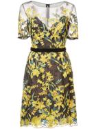 Marchesa Notte Floral-embroidered Lace Dress - Black