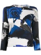 Alexander Mcqueen Cropped Rose Print Sweater - Black