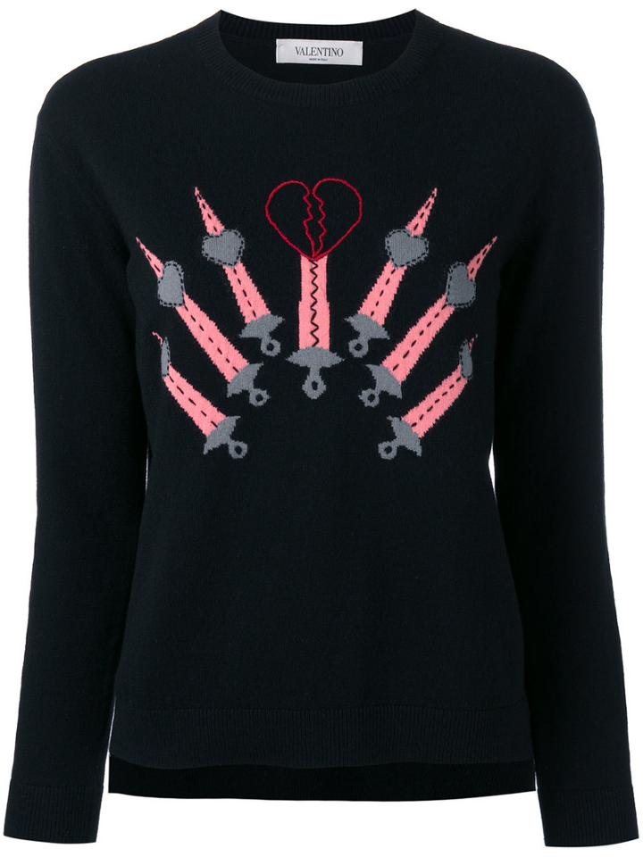 Valentino Sword Intarsia Jumper, Women's, Size: Medium, Black, Virgin Wool/cashmere