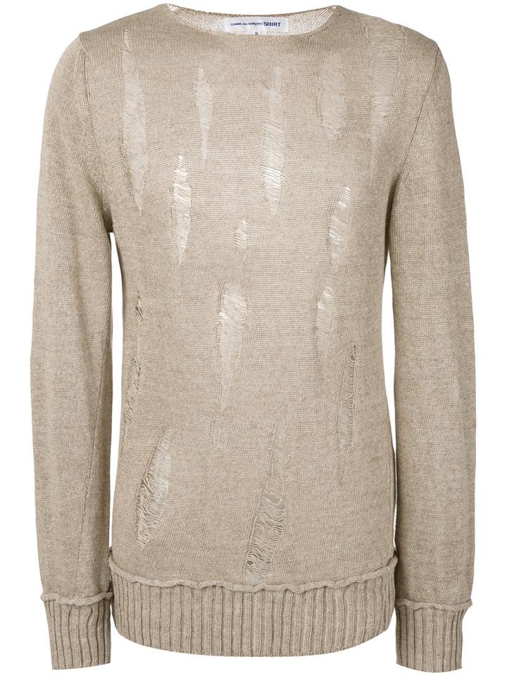 Comme Des Garçons Shirt - Distressed Crewneck Sweater - Men - Linen/flax - M, Nude/neutrals, Linen/flax