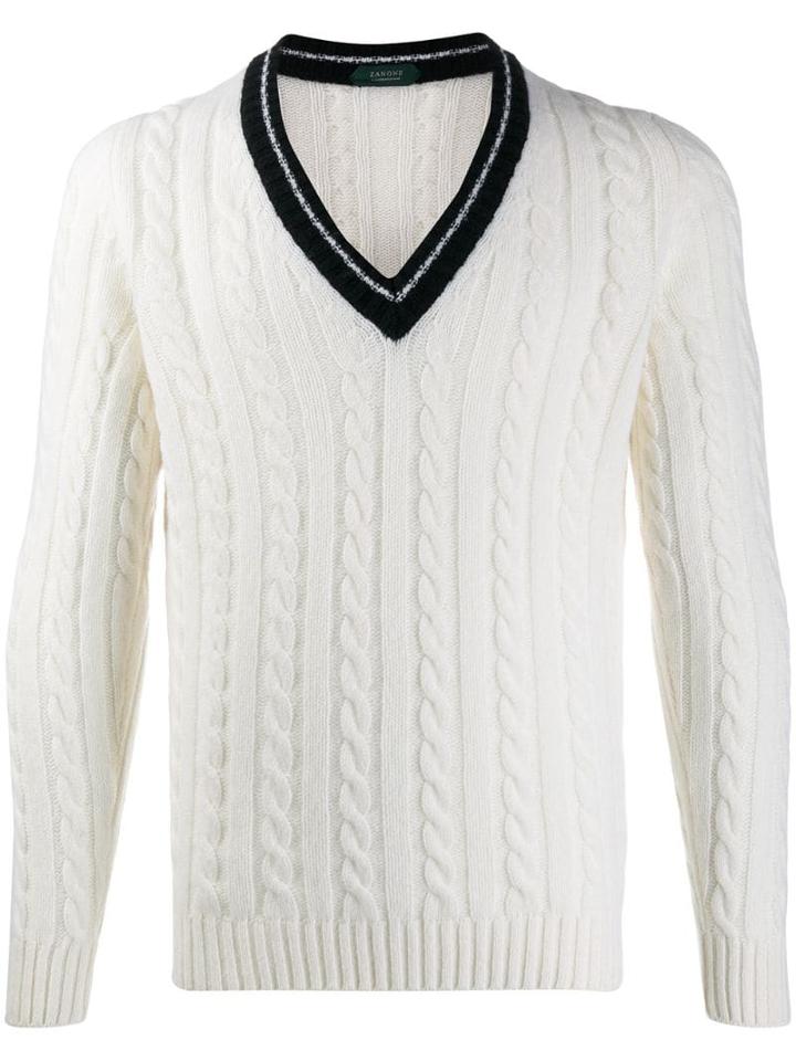 Zanone Cable Knit Jumper - White