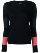 Ps Paul Smith Striped-sleeve V-neck Sweater - Blue