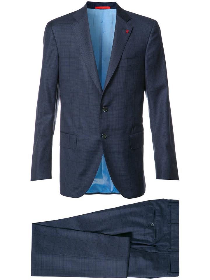 Isaia Checked Suit, Men's, Size: 52, Blue, Cupro/wool