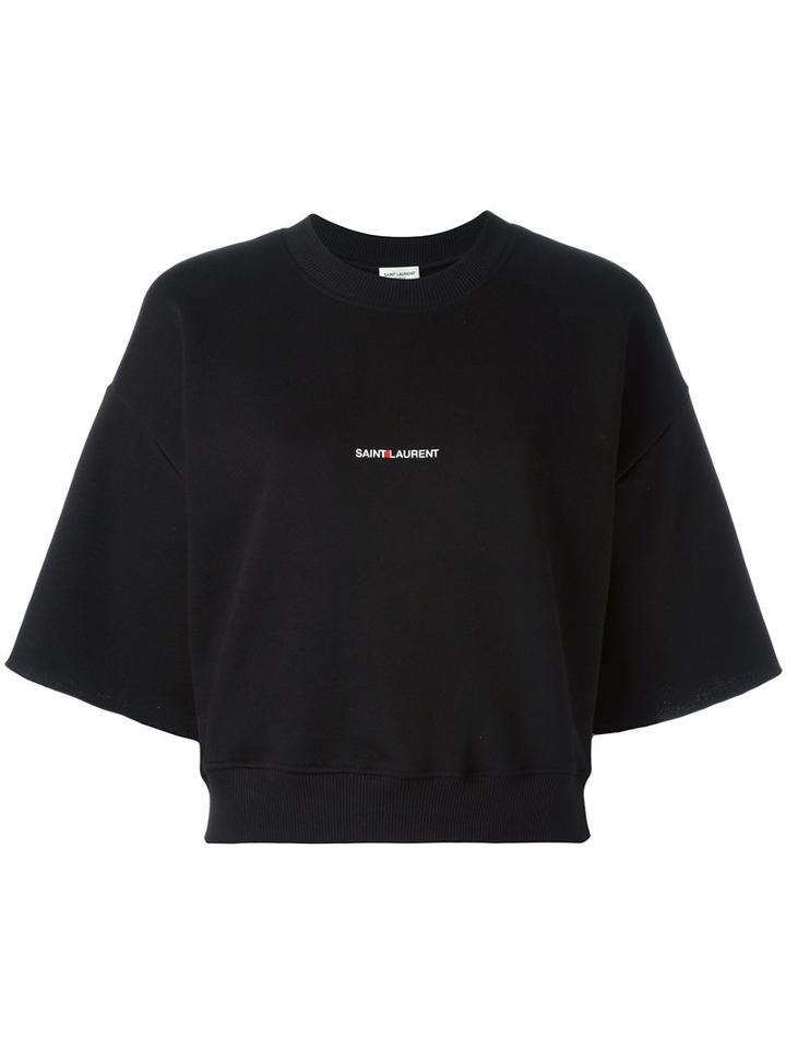 Saint Laurent Cropped Logo Sweatshirt, Women's, Size: Medium, Black, Cotton