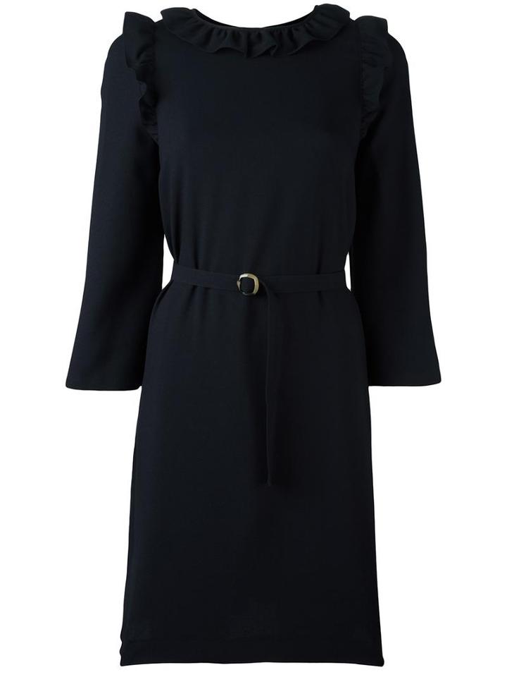 A.p.c. Frill Detail Belted Dress, Women's, Size: 36, Blue, Acetate/viscose