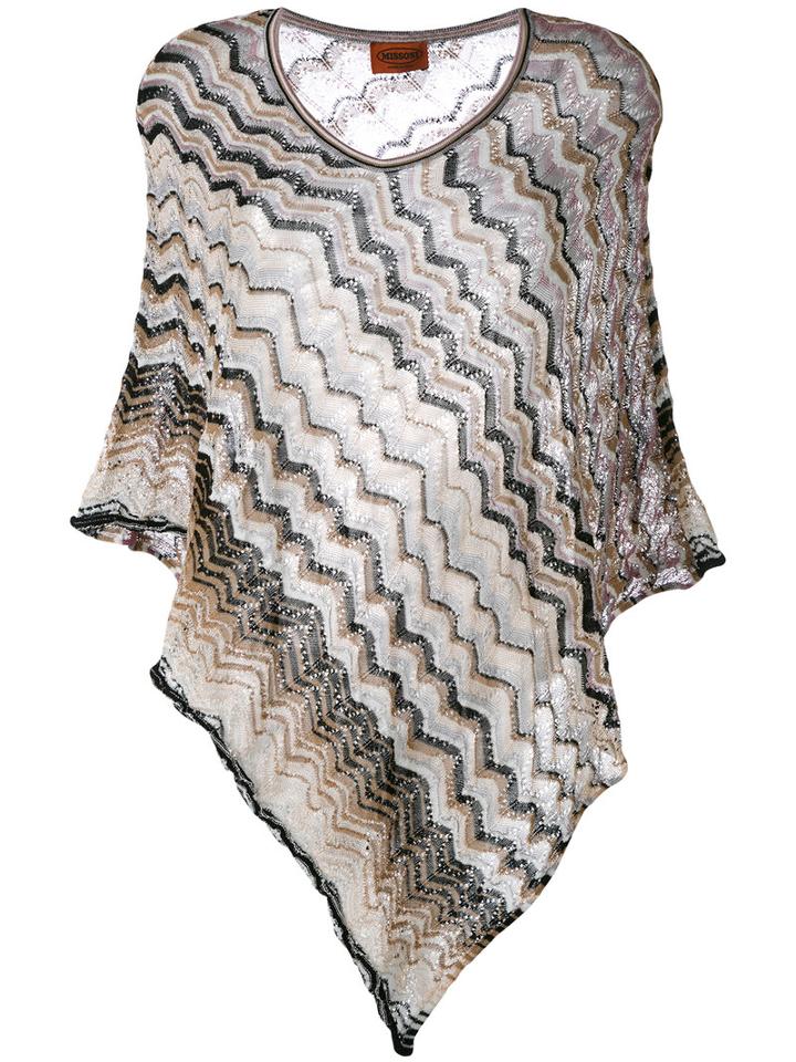 Missoni Zigzag Knitted Poncho, Women's, Nude/neutrals, Polyester/viscose
