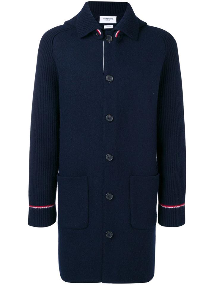 Thom Browne Overwashed Wool Blend Duffle Coat - Blue