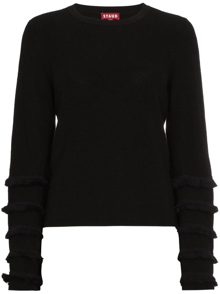 Staud Marr Fringed Knit Sweater - Black