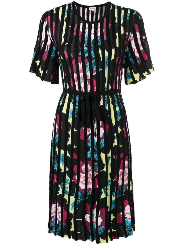 Kenzo Floral Print Pleated Dress - Black