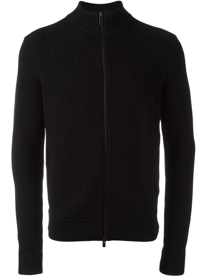 Michael Kors High Neck Ribbed Cardigan, Men's, Size: Large, Black, Merino/nylon/polyester