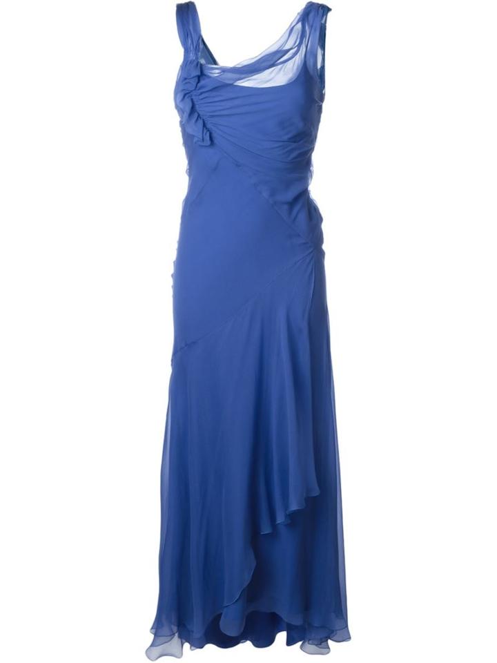 Alberta Ferretti Draped Ruffle Dress, Women's, Size: 44, Blue, Silk/acetate/other Fibers