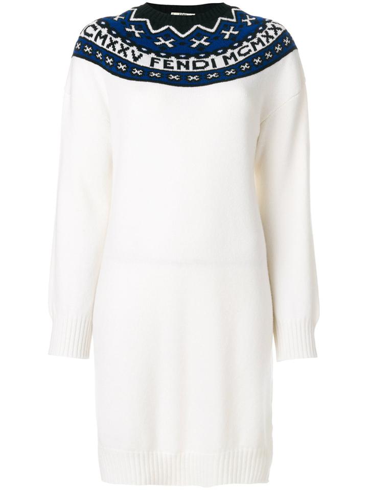 Fendi Color Block Dress - White
