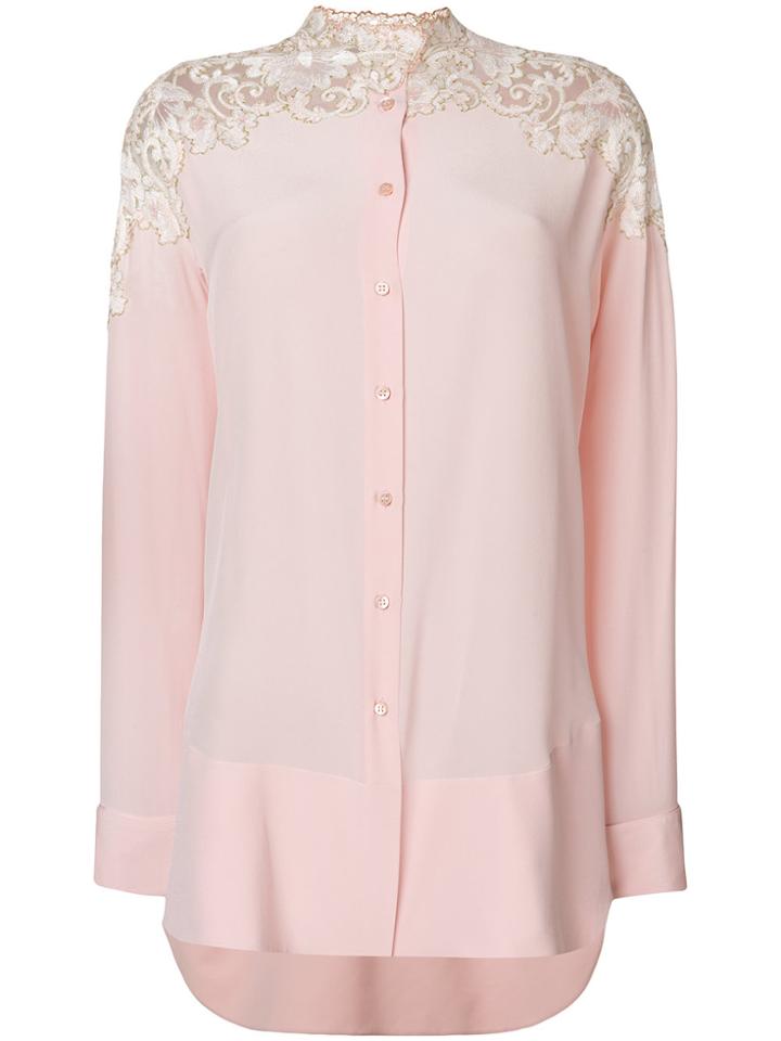 Ermanno Scervino Lace Neckline Buttoned Dress - Pink & Purple
